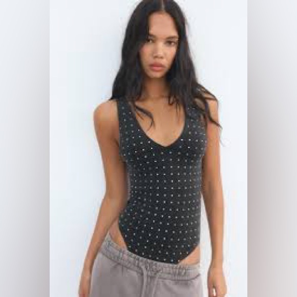 Zara Tops - Zara gray rhinestone Bodysuit